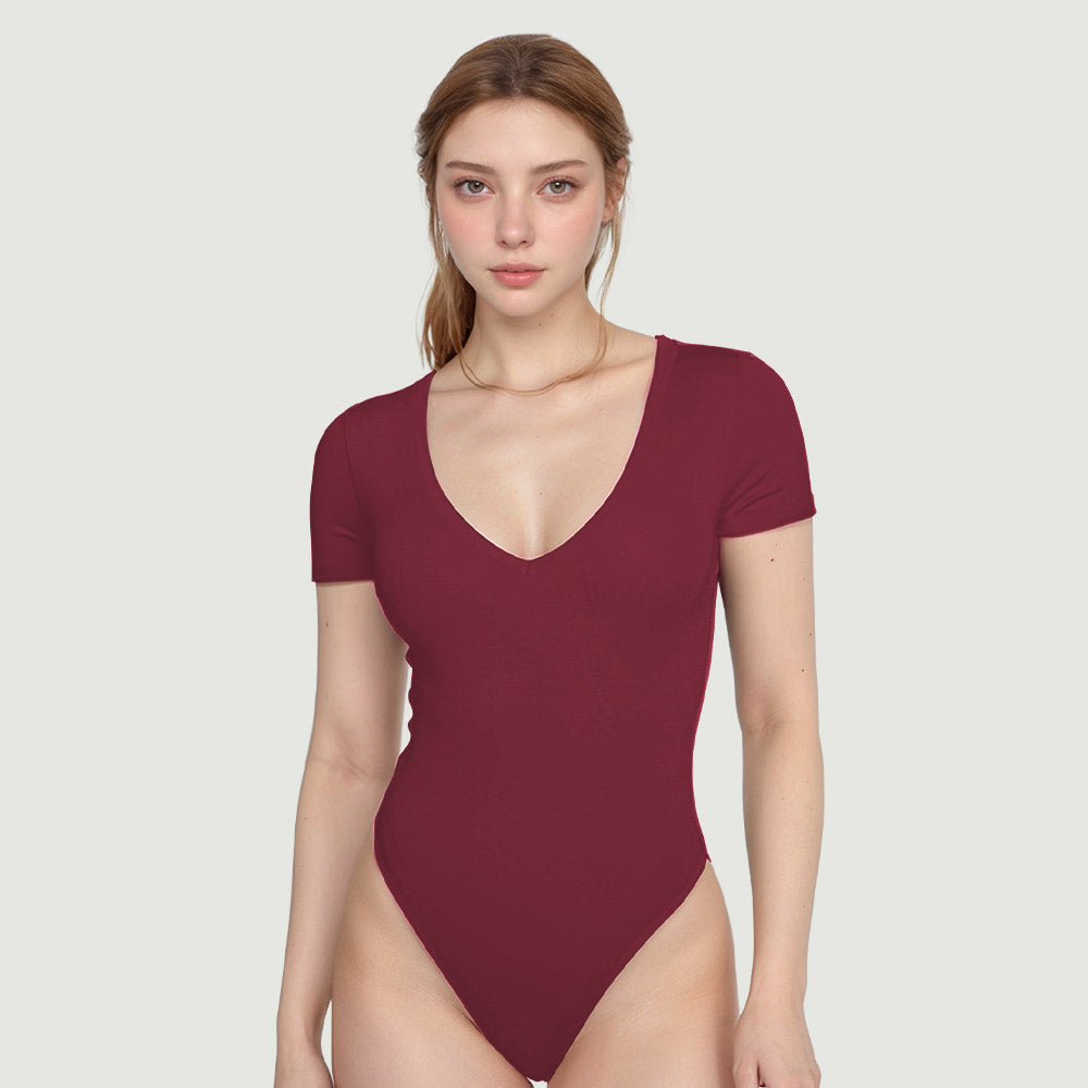 Rayon Fiber V-Neck Short Sleeve Bodysuit