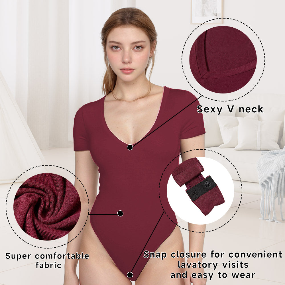 Rayon Fiber V-Neck Short Sleeve Bodysuit